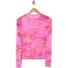 Afrm Los Angeles Sunny Long Sleeve Mesh Top In Pink Static