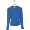 Afrm Los Angeles Sunny Long Sleeve Mesh Top In Porcelain Blue