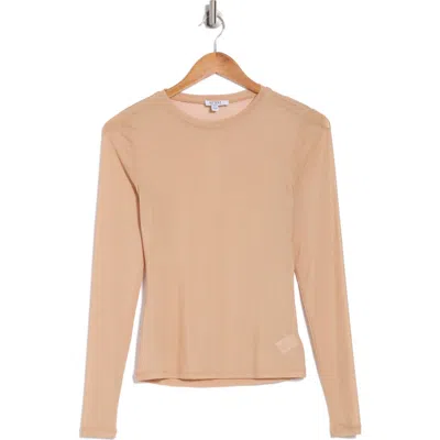 Afrm Los Angeles Sunny Long Sleeve Mesh Top In Sand