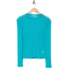 Afrm Los Angeles Sunny Long Sleeve Mesh Top In Teal Tile