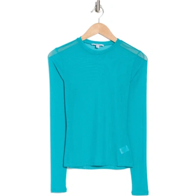 Afrm Los Angeles Sunny Long Sleeve Mesh Top In Teal Tile