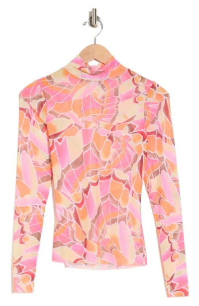 Afrm Los Angeles Zoe Mock Neck Mesh Top In Abstract Butterfly