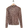 Afrm Los Angeles Zoe Mock Neck Mesh Top In Animal Print