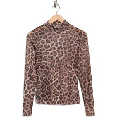 Afrm Los Angeles Zoe Mock Neck Mesh Top In Animal Print
