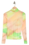 Afrm Los Angeles Zoe Mock Neck Mesh Top In Lime Ombre