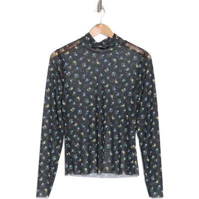 Afrm Los Angeles Zoe Mock Neck Mesh Top In Powder Blue Ditsy