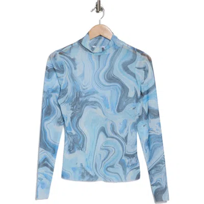 Afrm Los Angeles Zoe Mock Neck Mesh Top In Powder Blue Swirl