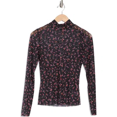 Afrm Los Angeles Zoe Mock Neck Mesh Top In Ruby Ditsy