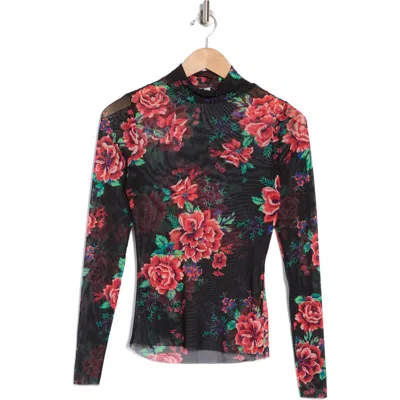 Afrm Los Angeles Zoe Mock Neck Mesh Top In Ruby Rose