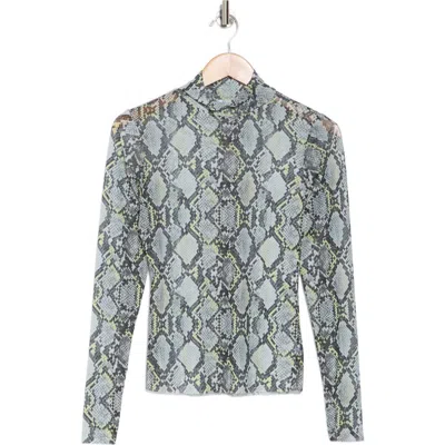 Afrm Los Angeles Zoe Mock Neck Mesh Top In Stone Snake