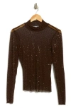 Afrm Los Angeles Zoe Rhinestone Long Sleeve Turtleneck Top In Brown