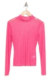 Afrm Los Angeles Zoe Rhinestone Long Sleeve Turtleneck Top In Fuchsia