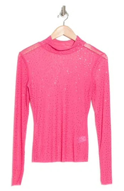 Afrm Los Angeles Zoe Rhinestone Long Sleeve Turtleneck Top In Fuchsia