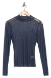 Afrm Los Angeles Zoe Rhinestone Long Sleeve Turtleneck Top In Navy