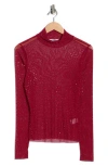 Afrm Los Angeles Zoe Rhinestone Long Sleeve Turtleneck Top In Red