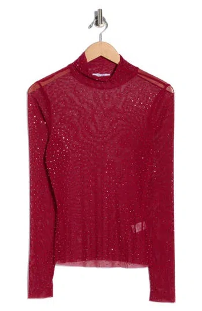 Afrm Los Angeles Zoe Rhinestone Long Sleeve Turtleneck Top In Red