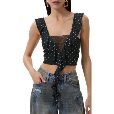 Afrm Lowell Lace Trim Ruffle Crop Top