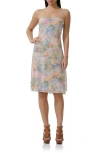 Afrm Lucile Floral Strapless Mesh Dress In Fog Field