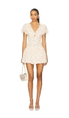 Afrm Bubble Skirt Mini Dress With Ruffle Sleeve In Birch Daisy