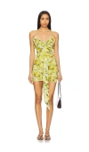 Afrm Mackie Ruched Tie Waist Minidress In Lime Wing