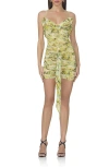 Afrm Mackie Ruched Tie Waist Minidress In Lime Wing
