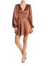 Afrm Madine Satin Fit & Flare Dress In Bronze In Brown