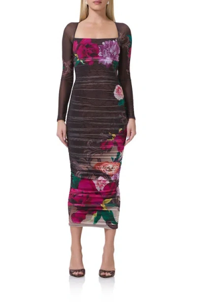 Afrm Maggie Ruched Long Sleeve Body-con Midi Dress