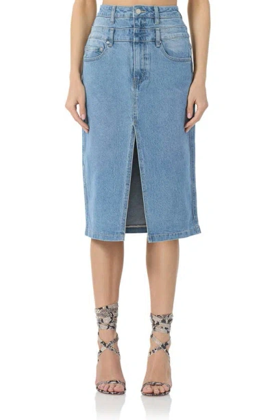 Afrm Maison Double Waist Denim Skirt In South Pacific Wash