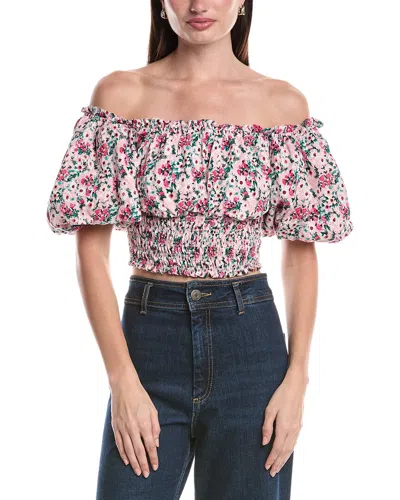 Afrm Mandy Off-the-shoulder Smocking Woven Top In Multi
