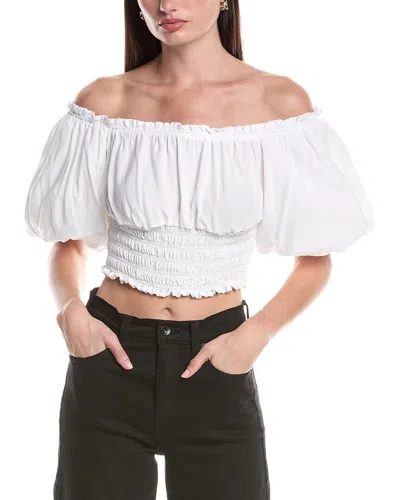 Afrm Mandy Off-the-shoulder Smocking Woven Top In White
