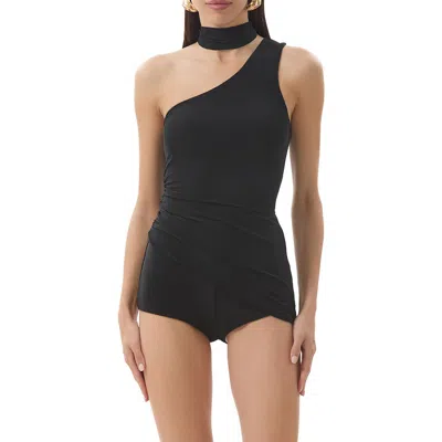 Afrm Maple One-shoulder Top, Shorts & Scarf Set In Black