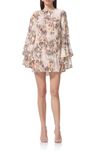 Afrm Marisol Snakeskin Print Long Sleeve Open Back Minidress In Shine Snake