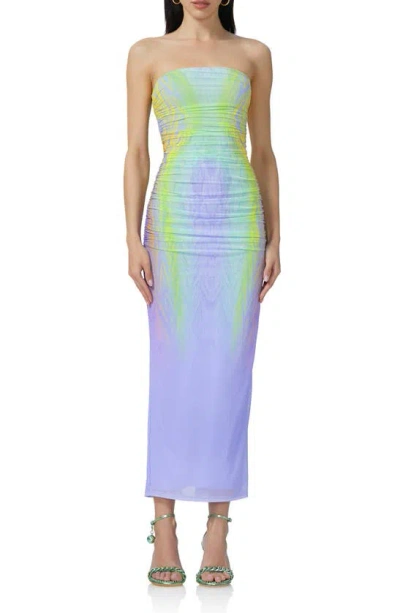 Afrm Marlo Ruched Strapless Dress In Placed Citrus Swirl