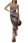 Afrm Marlo Ruched Strapless Mesh Body-con Dress In Multi