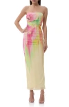 Afrm Marlo Strapless Mesh Maxi Dress In Butter Peony
