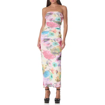Afrm Leslie Strapless Mesh Midi Dress In Multi