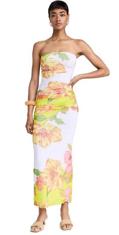 Afrm Marlo Ruched Strapless Dress In Colorblock Floral