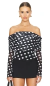 Afrm Maxine Polka Dot Off The Shoulder Bodysuit In Diagonal Dot