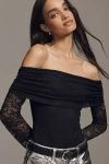 Afrm Maxine Long-sleeve Lace Bodysuit In Black