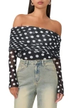 Afrm Maxine Polka Dot Off The Shoulder Bodysuit In Diagonal Dot
