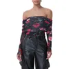 AFRM AFRM MAXINE RUCHED OFF THE SHOULDER MESH BODYSUIT