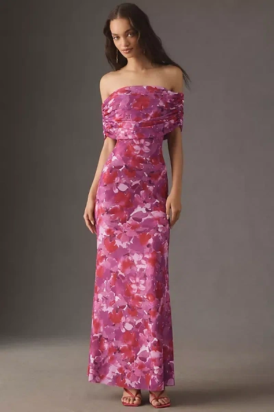 Afrm Mccall Off-the-shoulder Mesh Maxi Dress In Pink