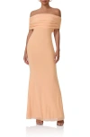 Afrm Mccall Off The Shoulder Mesh Maxi Dress In Peach Fuzz