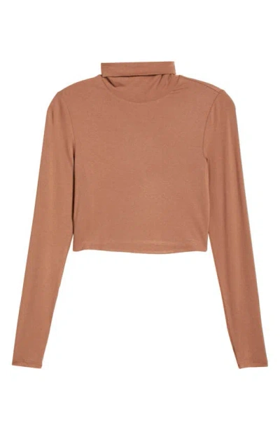 Afrm Micaela Long Sleeve Crop Turtleneck Top In Raw Umber