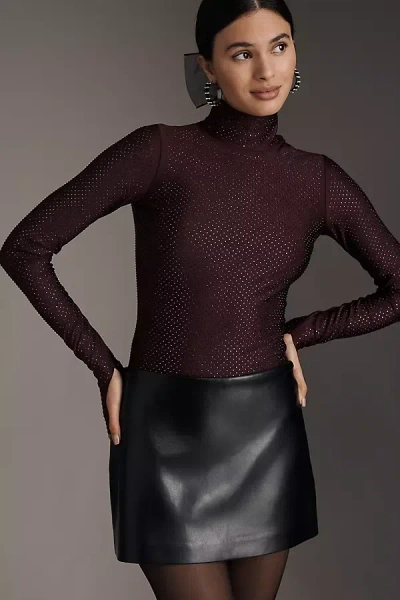 Afrm Milo Stud Turtleneck Jersey Bodysuit In Purple
