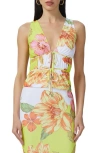 Afrm Mirna Tie Front Sleeveless Top In Color Block Floral