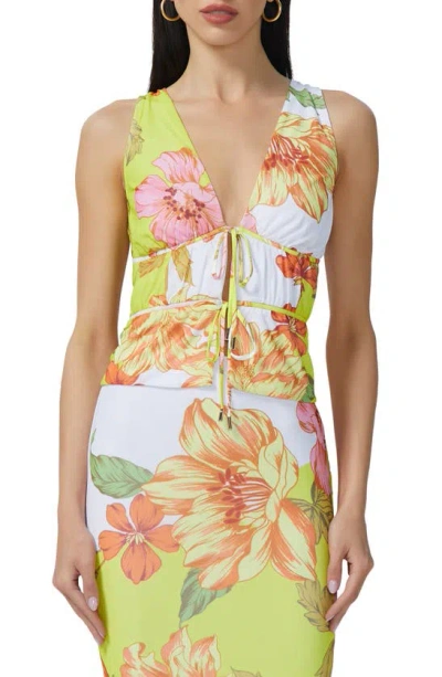 Afrm Mirna Tie Front Sleeveless Top In Colour Block Floral