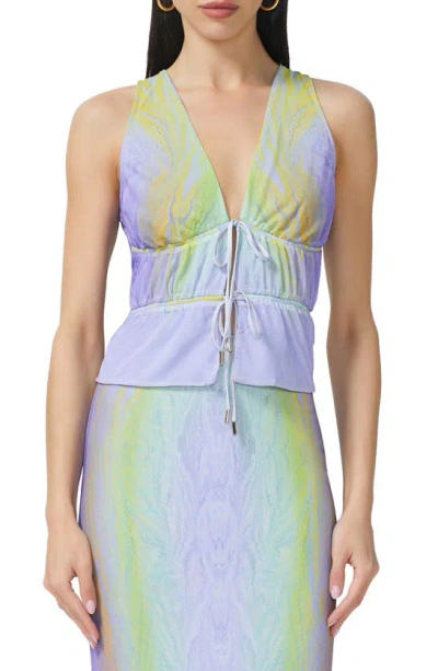 Afrm Mirna Tie Front Sleeveless Top In Placed Citrus Swirl