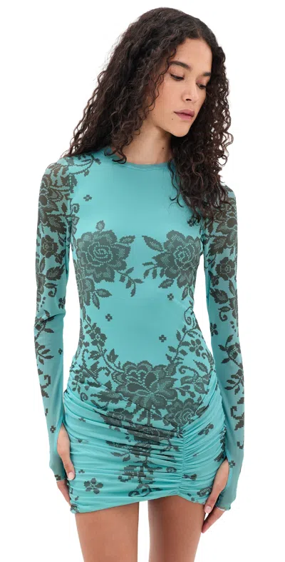 Afrm Mirza Mini Dress Turquoise Crochet