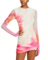 Afrm Mirza Printed Ruched Mini Dress In Cloud Floral